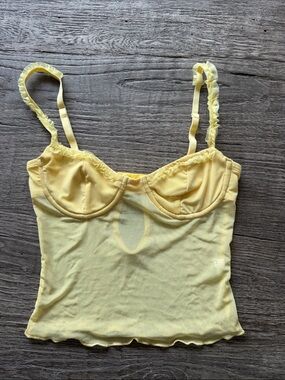 Edikted Yellow Mesh Crop Tank Top